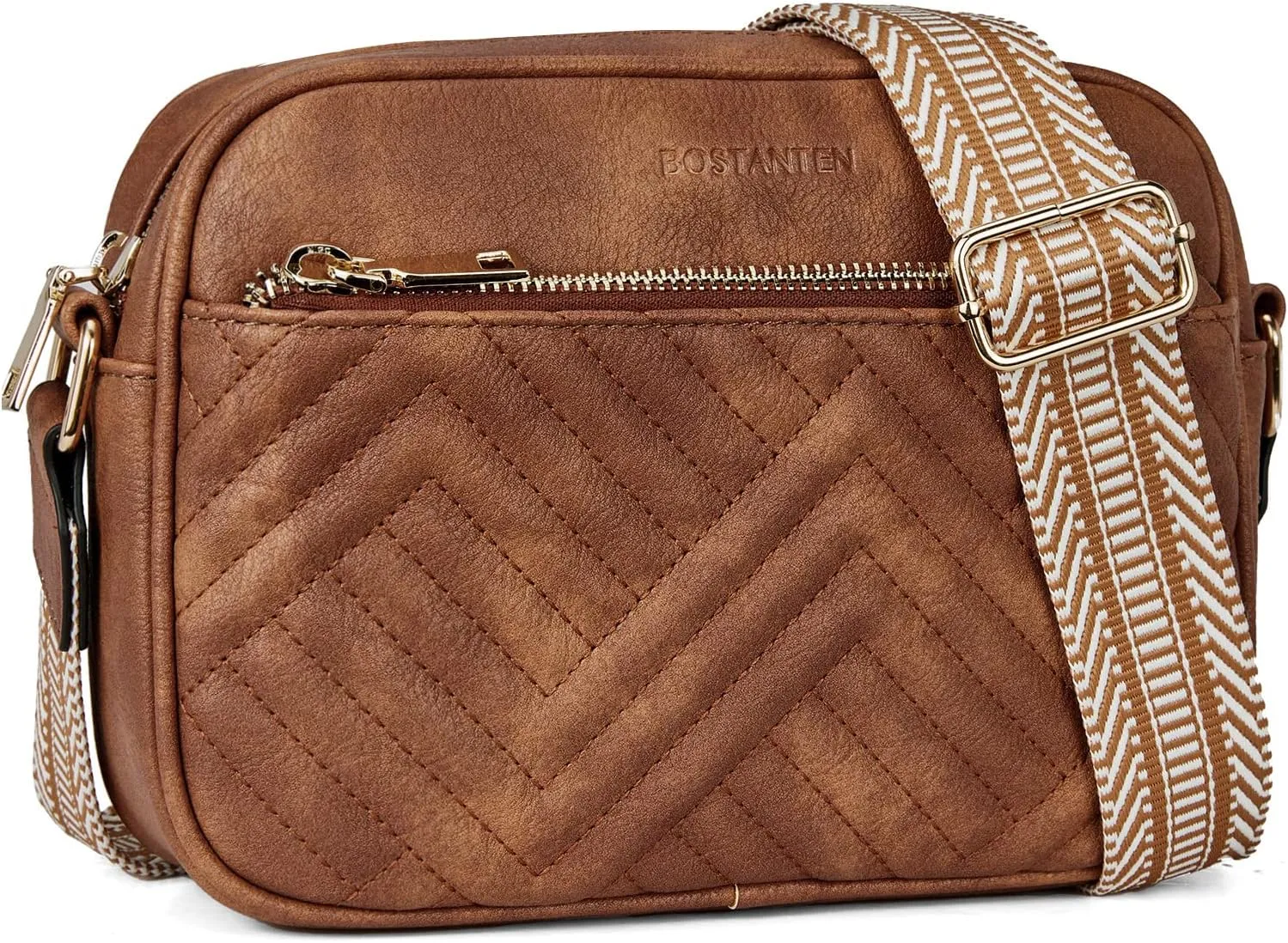 BOSTANTEN Quilted Crossbody Bags for Women Vegan Leather Purses Small Shoulder Handbags with Wide Strap