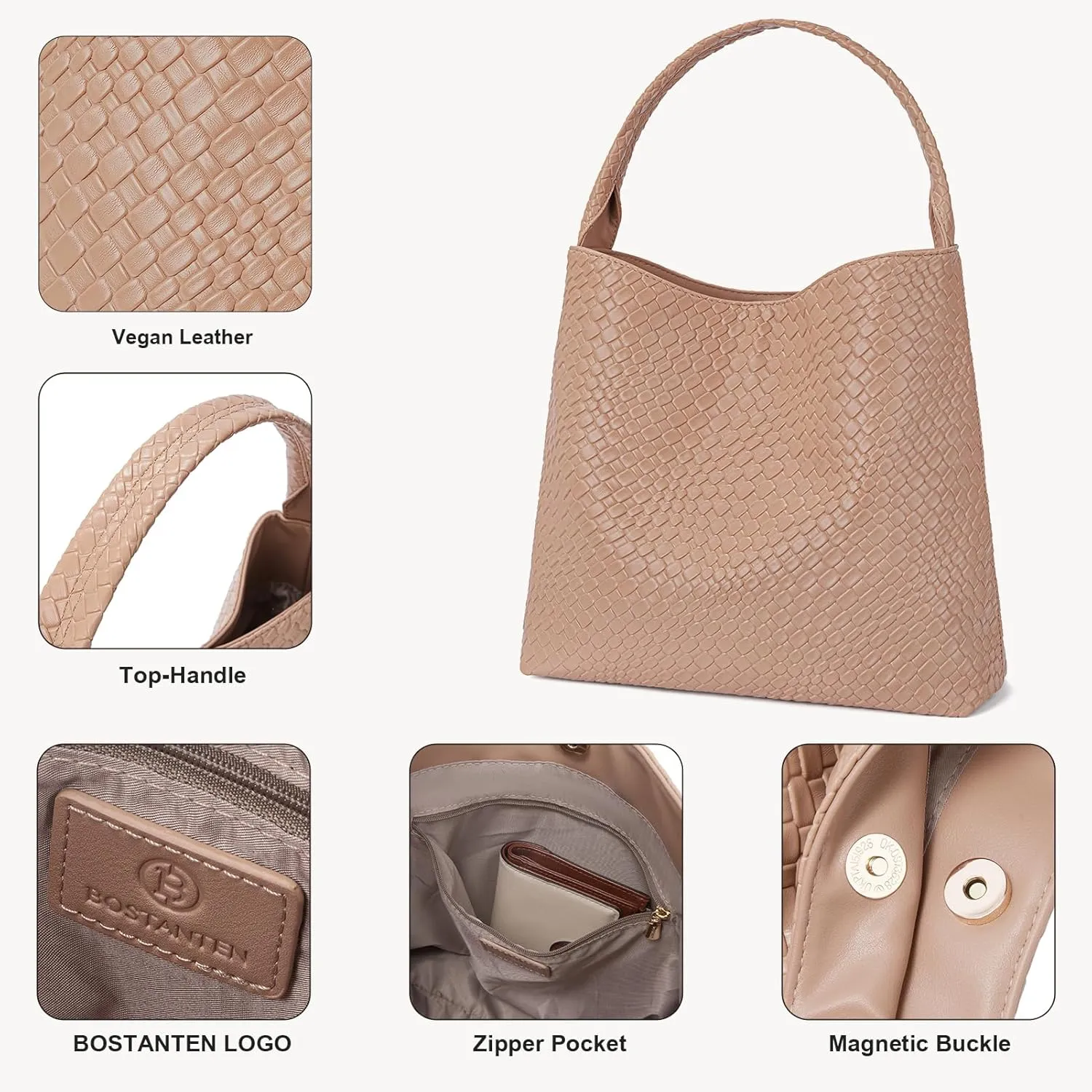 BOSTANTEN Shoulder Bag for Women Trendy Summer Hobo Handbag Purse Top-handlde Tote Bag