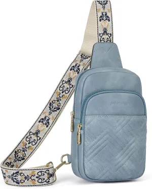 BOSTANTEN Sling Bag Quilted Crossbody Bags for Women Cross Body Purse Leather Fanny Pack with Adjustable Guitar Strap