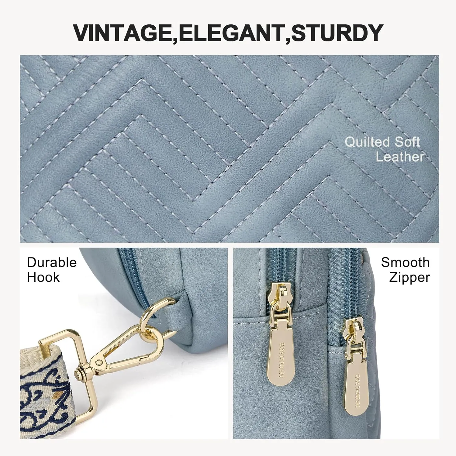 BOSTANTEN Sling Bag Quilted Crossbody Bags for Women Cross Body Purse Leather Fanny Pack with Adjustable Guitar Strap