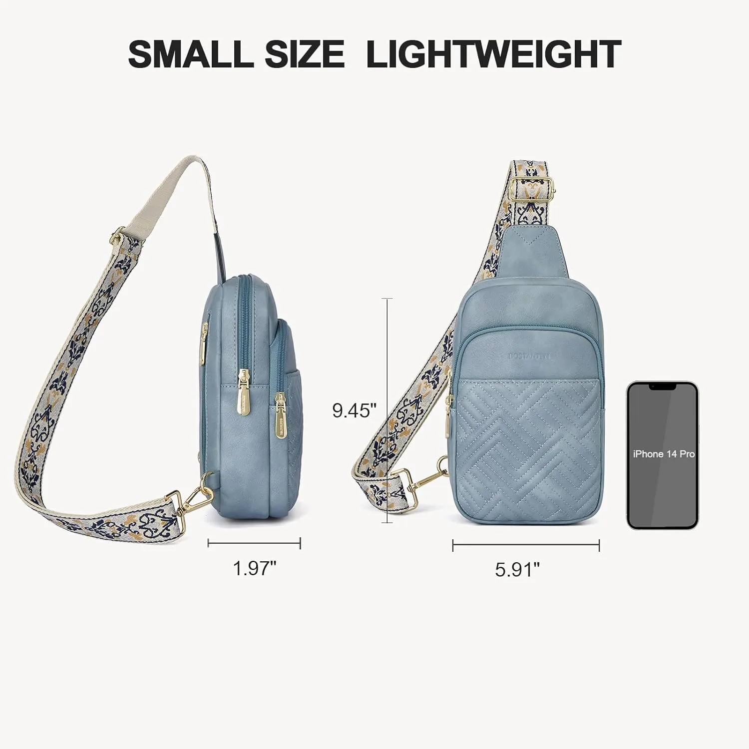 BOSTANTEN Sling Bag Quilted Crossbody Bags for Women Cross Body Purse Leather Fanny Pack with Adjustable Guitar Strap