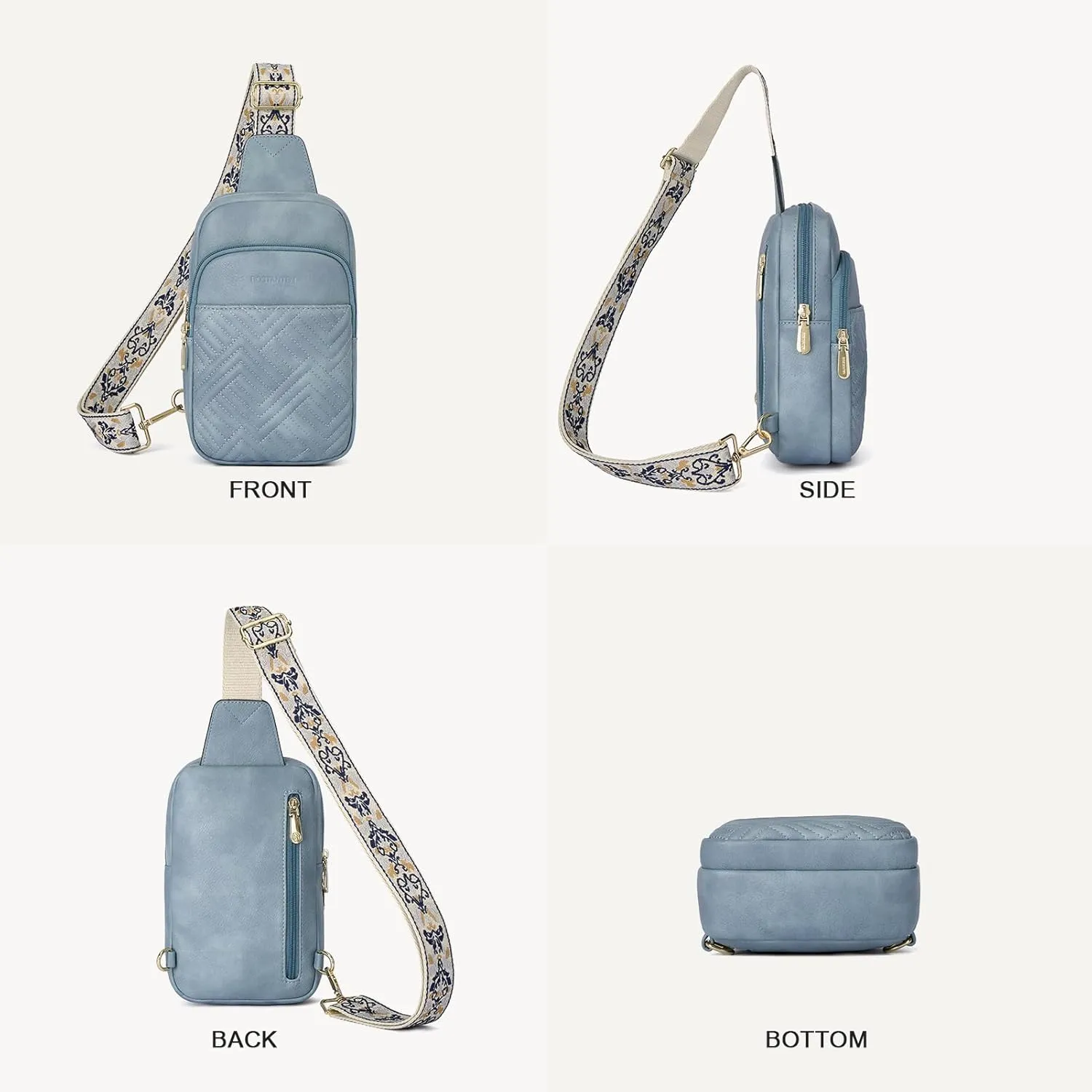 BOSTANTEN Sling Bag Quilted Crossbody Bags for Women Cross Body Purse Leather Fanny Pack with Adjustable Guitar Strap
