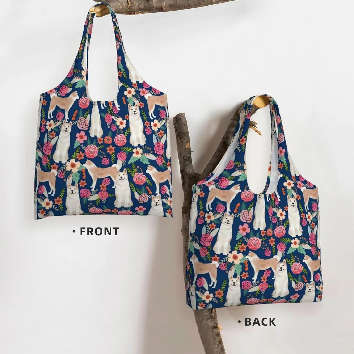 Boxer Dogs Rose Flower Floral Canvas Tote Bags For Grocery Shopping Reusable Cloth Bags Soft Shoulder Bag