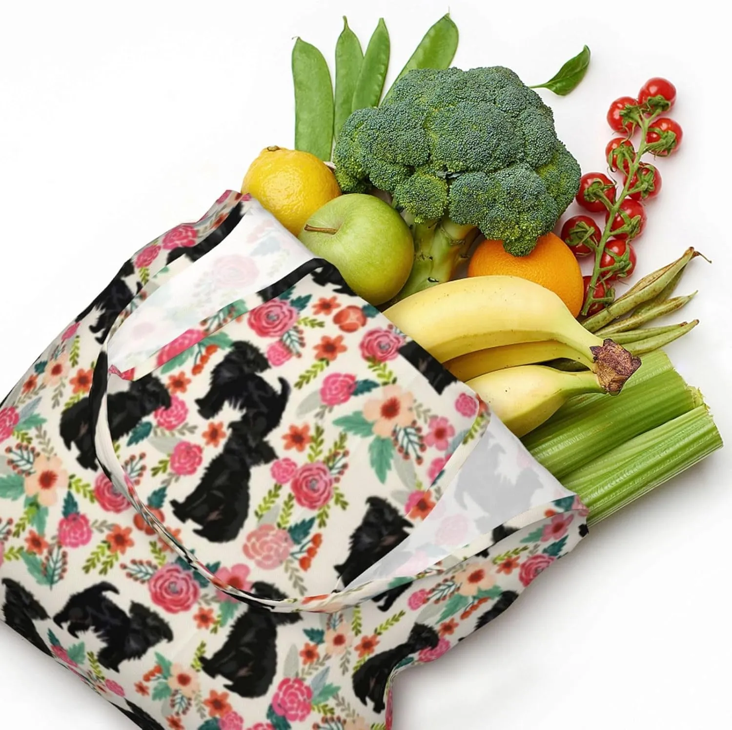 Boxer Dogs Rose Flower Floral Canvas Tote Bags For Grocery Shopping Reusable Cloth Bags Soft Shoulder Bag