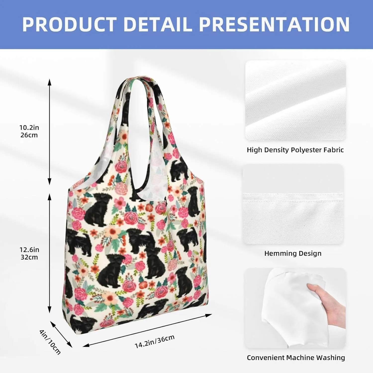 Boxer Dogs Rose Flower Floral Canvas Tote Bags For Grocery Shopping Reusable Cloth Bags Soft Shoulder Bag