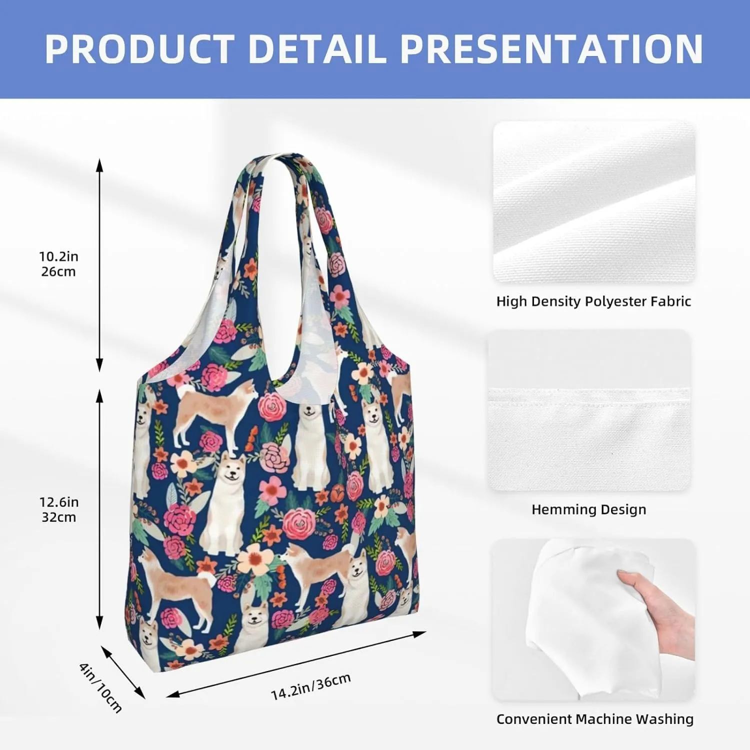 Boxer Dogs Rose Flower Floral Canvas Tote Bags For Grocery Shopping Reusable Cloth Bags Soft Shoulder Bag