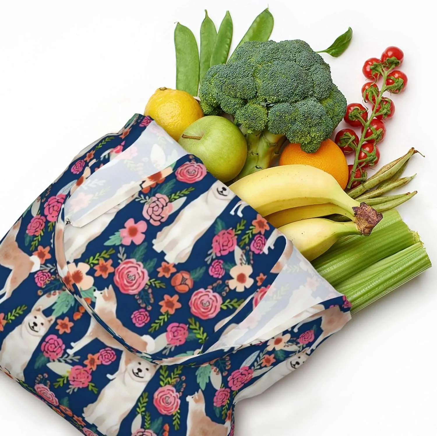 Boxer Dogs Rose Flower Floral Canvas Tote Bags For Grocery Shopping Reusable Cloth Bags Soft Shoulder Bag