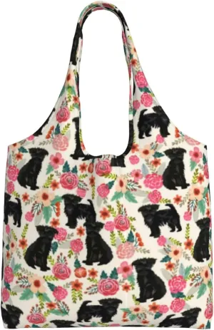 Boxer Dogs Rose Flower Floral Canvas Tote Bags For Grocery Shopping Reusable Cloth Bags Soft Shoulder Bag