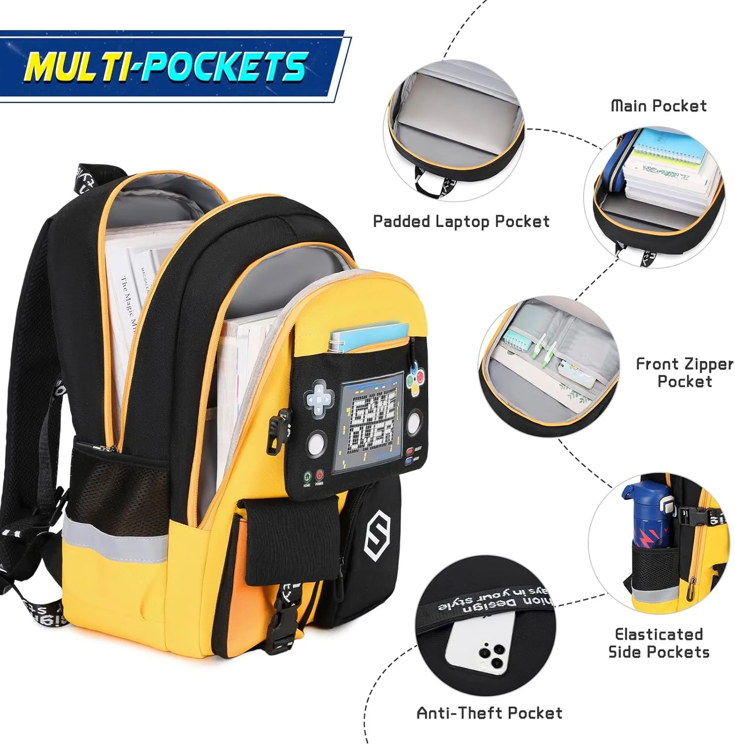 Boys Backpack, Cool Luminous School Backpacks for Boys with Lunch Bag Pencil Case, Kids Backpack Kindergarten Elementary Middle School Book Bags for Teen Boys Children with USB Charging Port