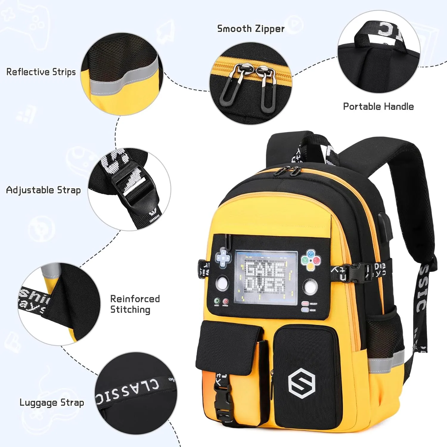 Boys Backpack, Cool Luminous School Backpacks for Boys with Lunch Bag Pencil Case, Kids Backpack Kindergarten Elementary Middle School Book Bags for Teen Boys Children with USB Charging Port