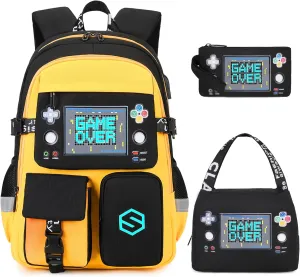 Boys Backpack, Cool Luminous School Backpacks for Boys with Lunch Bag Pencil Case, Kids Backpack Kindergarten Elementary Middle School Book Bags for Teen Boys Children with USB Charging Port