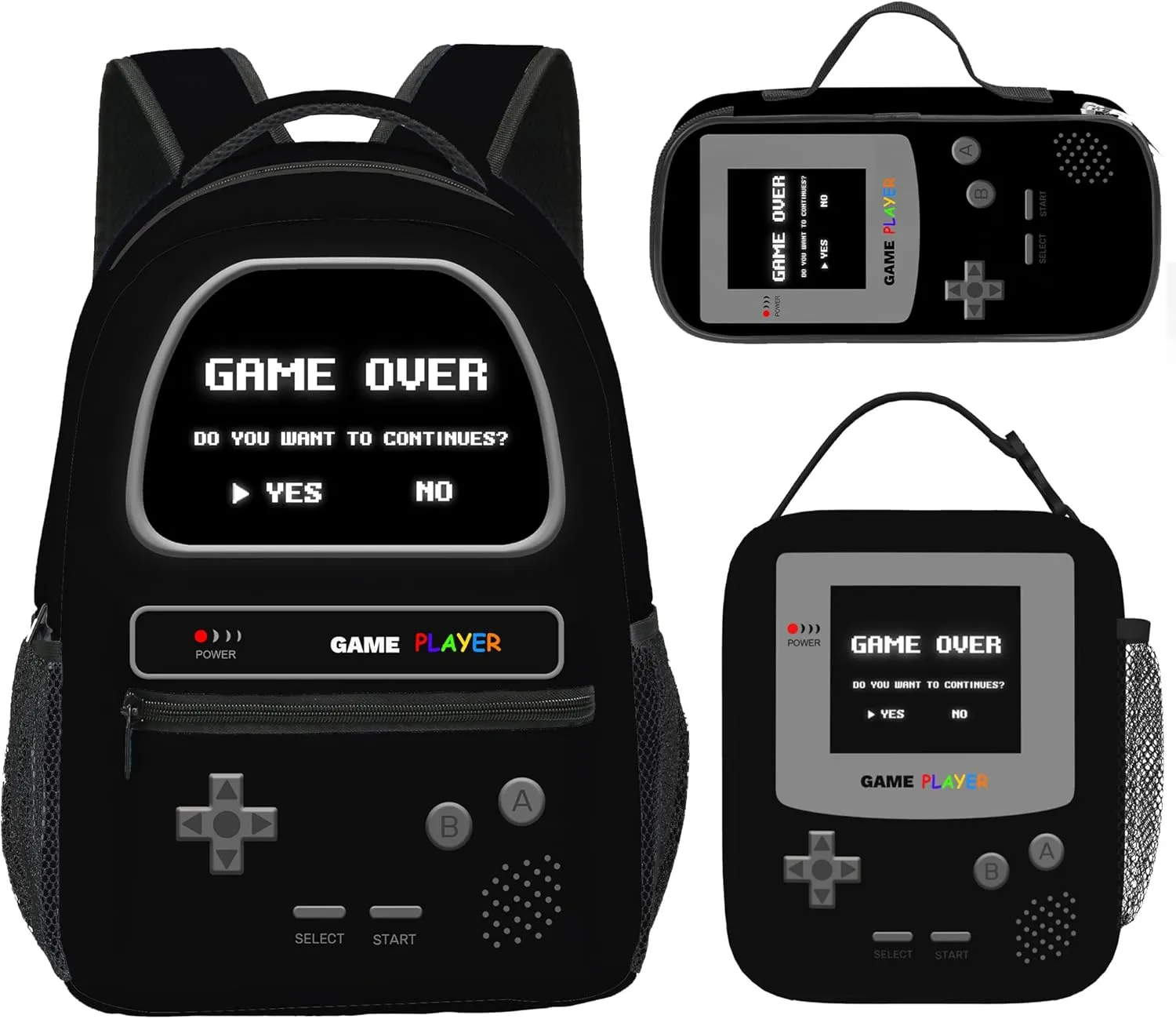 Boys Backpack, Gamer Backpacks For Kids Children Teens, Video Game Bookbag, Large Travel Laptop Backpacks (Black set)
