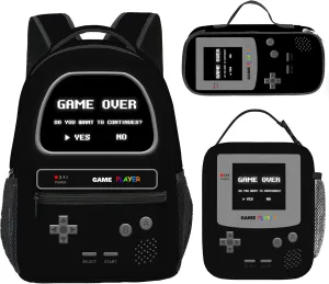Boys Backpack, Gamer Backpacks For Kids Children Teens, Video Game Bookbag, Large Travel Laptop Backpacks (Black set)