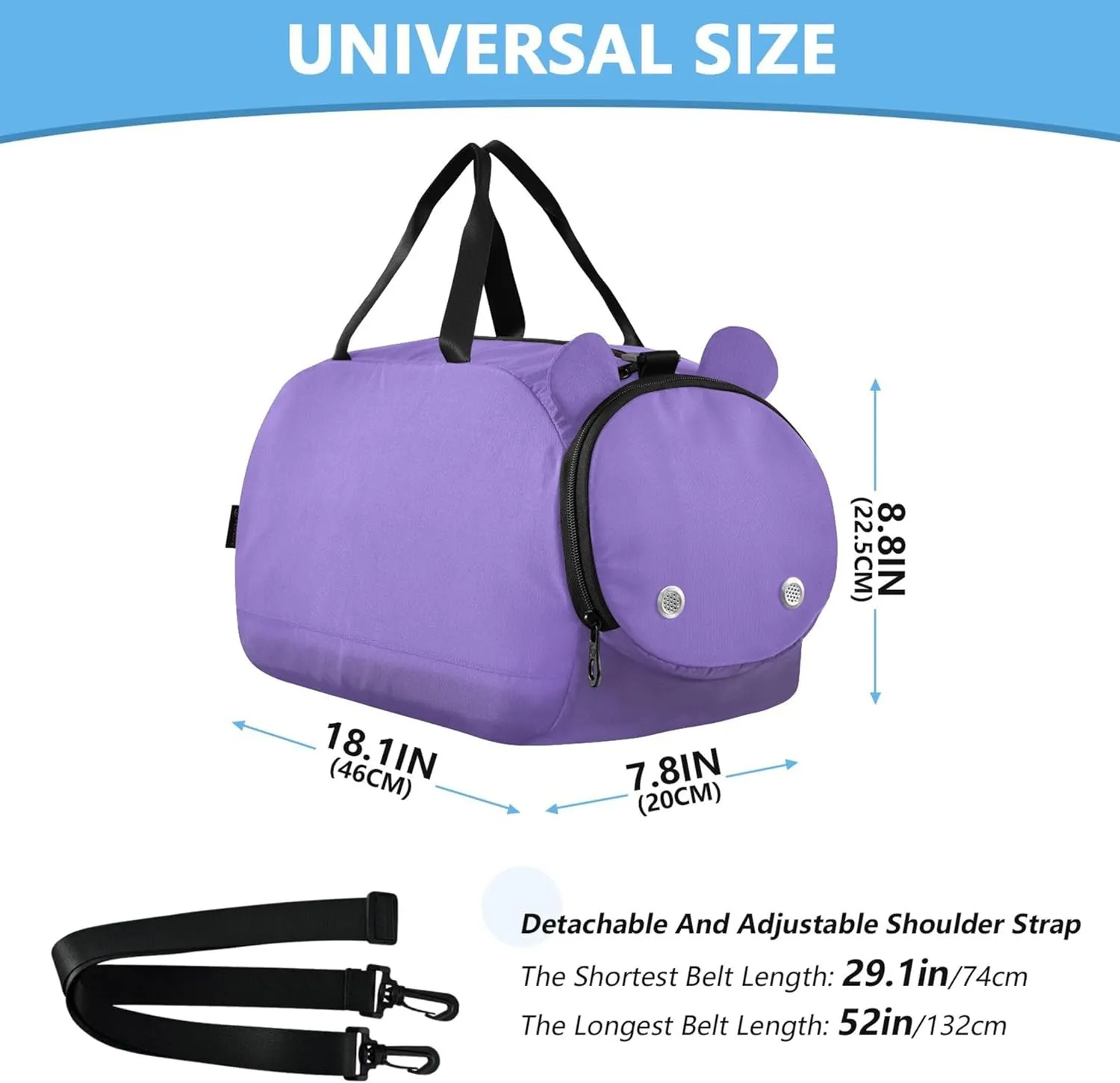 Boys Carry on Duffel Bag Medium Purple Toddler Weekender Bags Girls Tote Duffle Bags Travel with Shoulder Strap