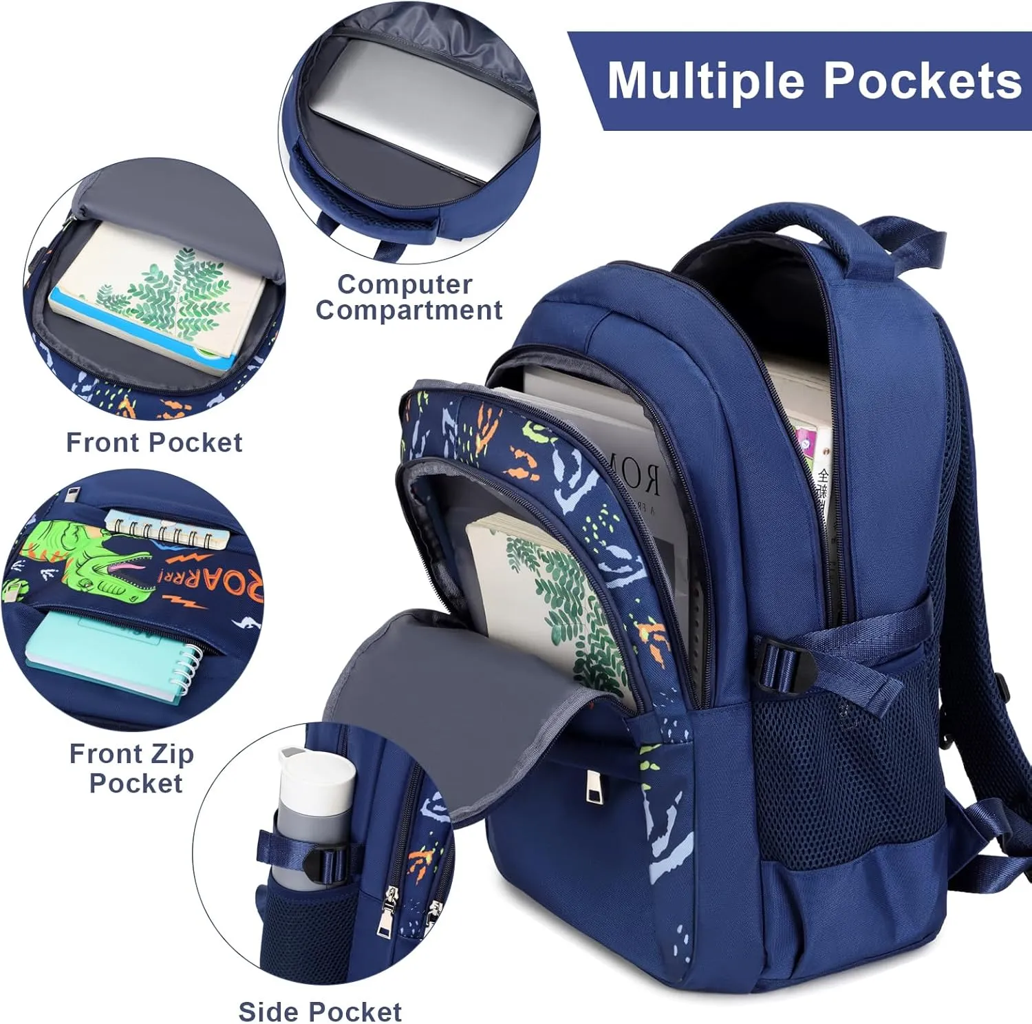 Boys Dinosaur Backpack - 3PCS School Backpack Set With Lunch Box and Pencil Case for Kindergarten, Elementary, Preschool, Middle School