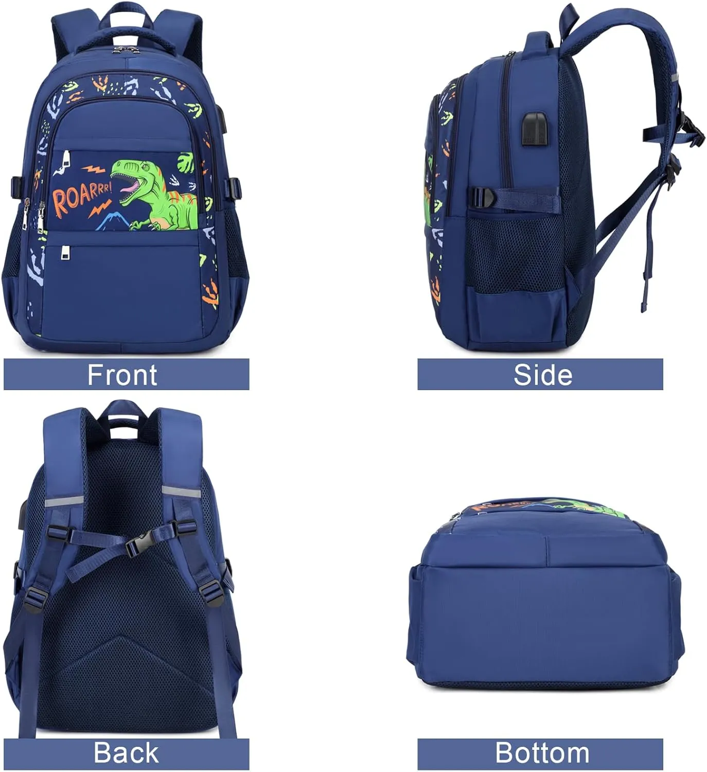 Boys Dinosaur Backpack - 3PCS School Backpack Set With Lunch Box and Pencil Case for Kindergarten, Elementary, Preschool, Middle School