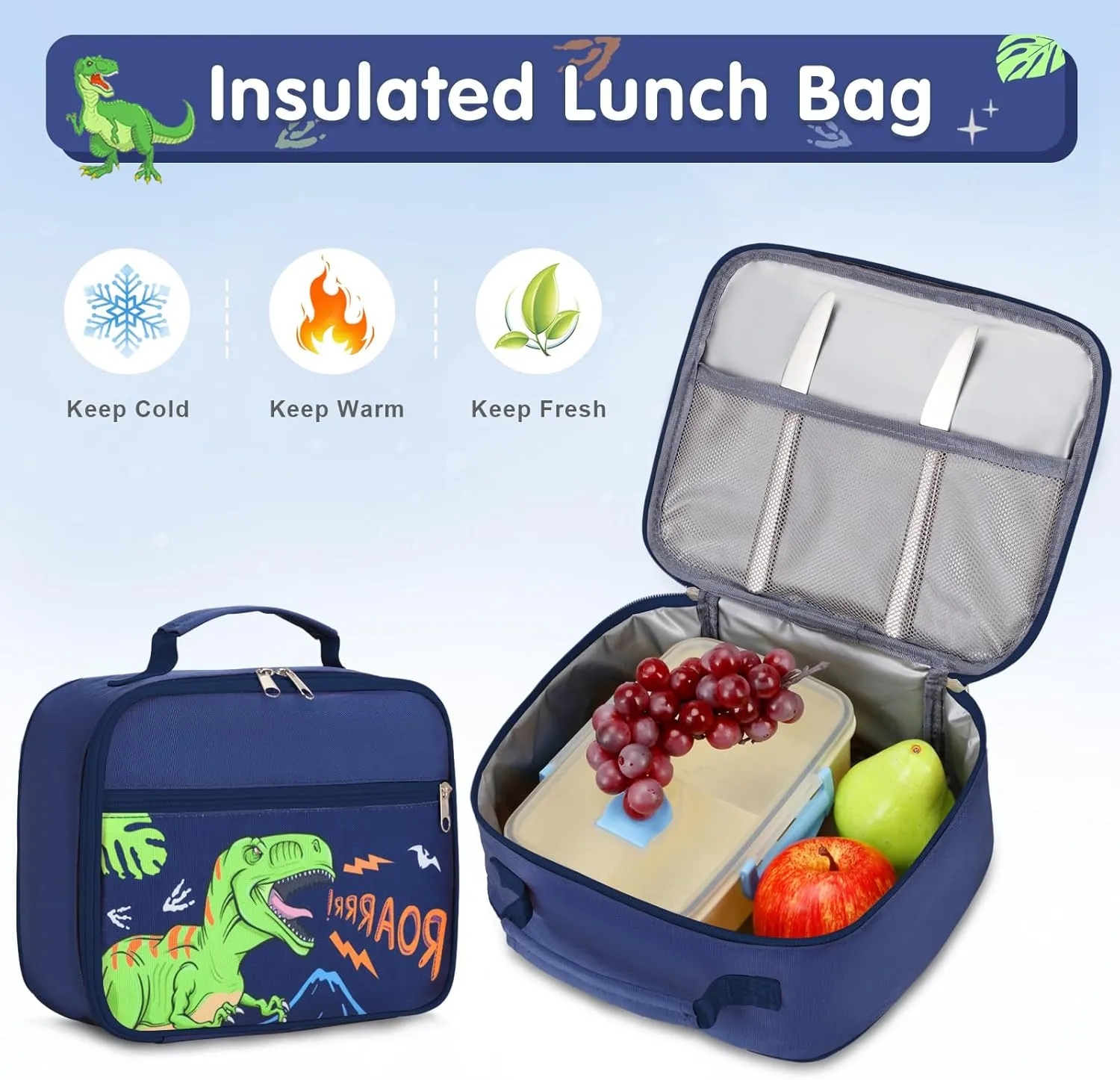 Boys Dinosaur Backpack - 3PCS School Backpack Set With Lunch Box and Pencil Case for Kindergarten, Elementary, Preschool, Middle School