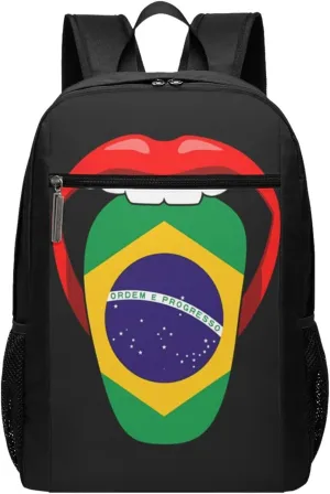 Brazil Brazilian Flag Tongue Pride Casual Backpacks Sports Backpack Large Capacity Travel Rucksack Laptop Daypack with Multi-Pockets Adjustable Strap Work Bag for Hiking