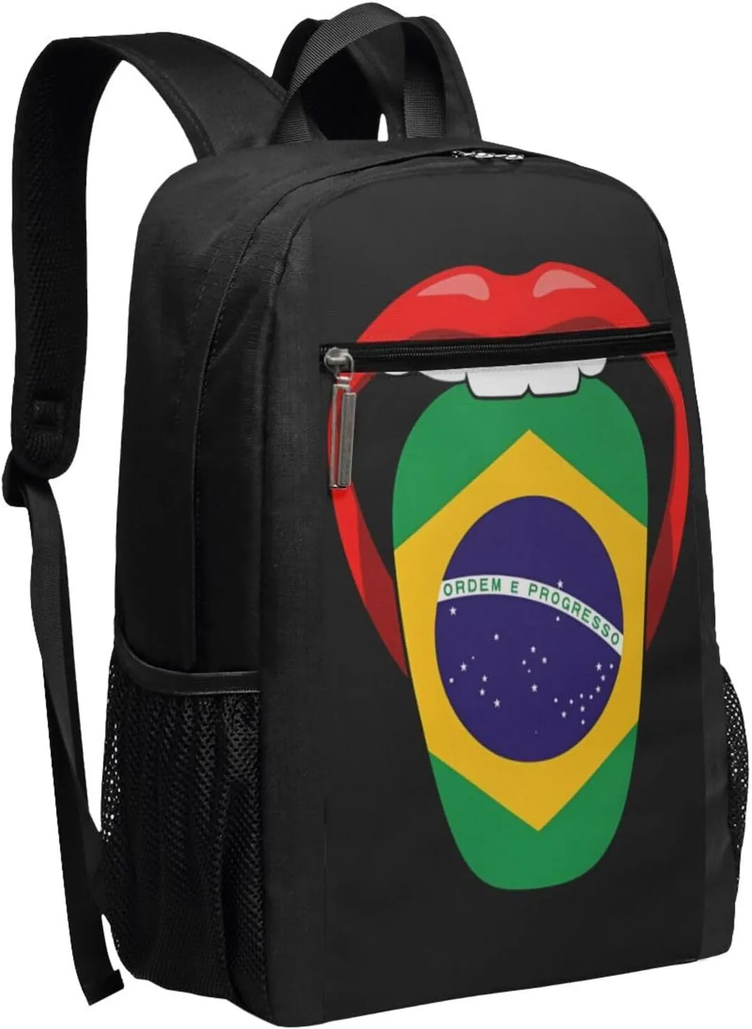 Brazil Brazilian Flag Tongue Pride Casual Backpacks Sports Backpack Large Capacity Travel Rucksack Laptop Daypack with Multi-Pockets Adjustable Strap Work Bag for Hiking