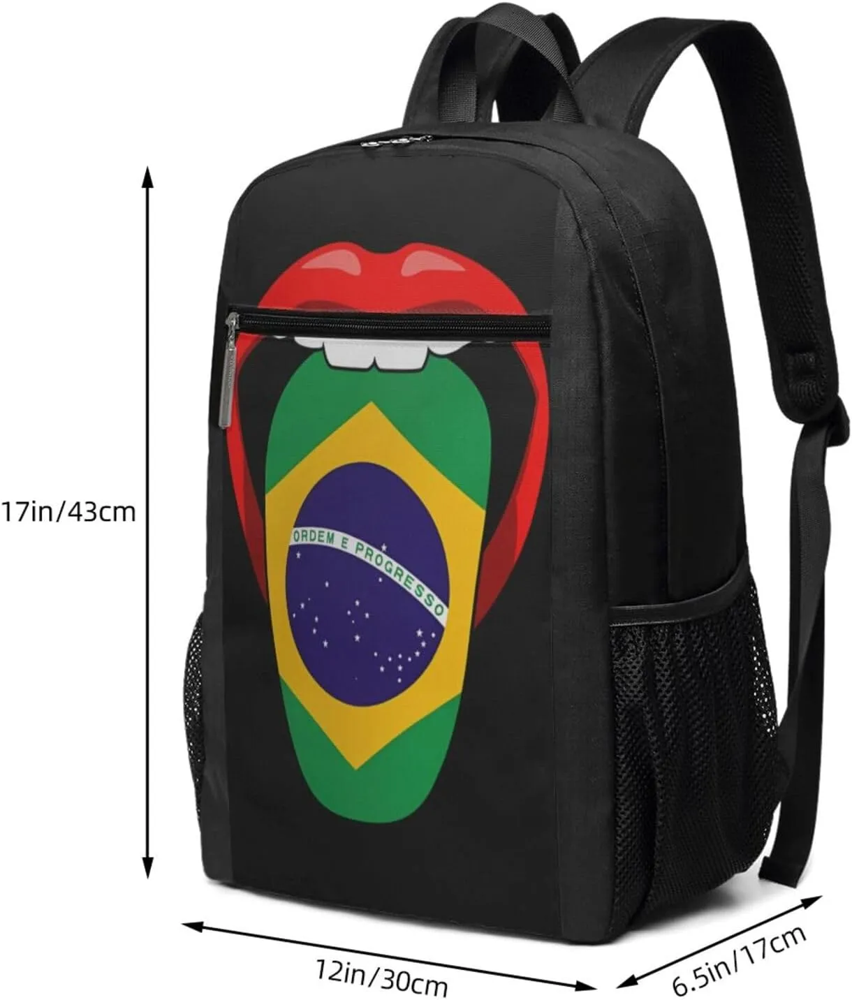 Brazil Brazilian Flag Tongue Pride Casual Backpacks Sports Backpack Large Capacity Travel Rucksack Laptop Daypack with Multi-Pockets Adjustable Strap Work Bag for Hiking