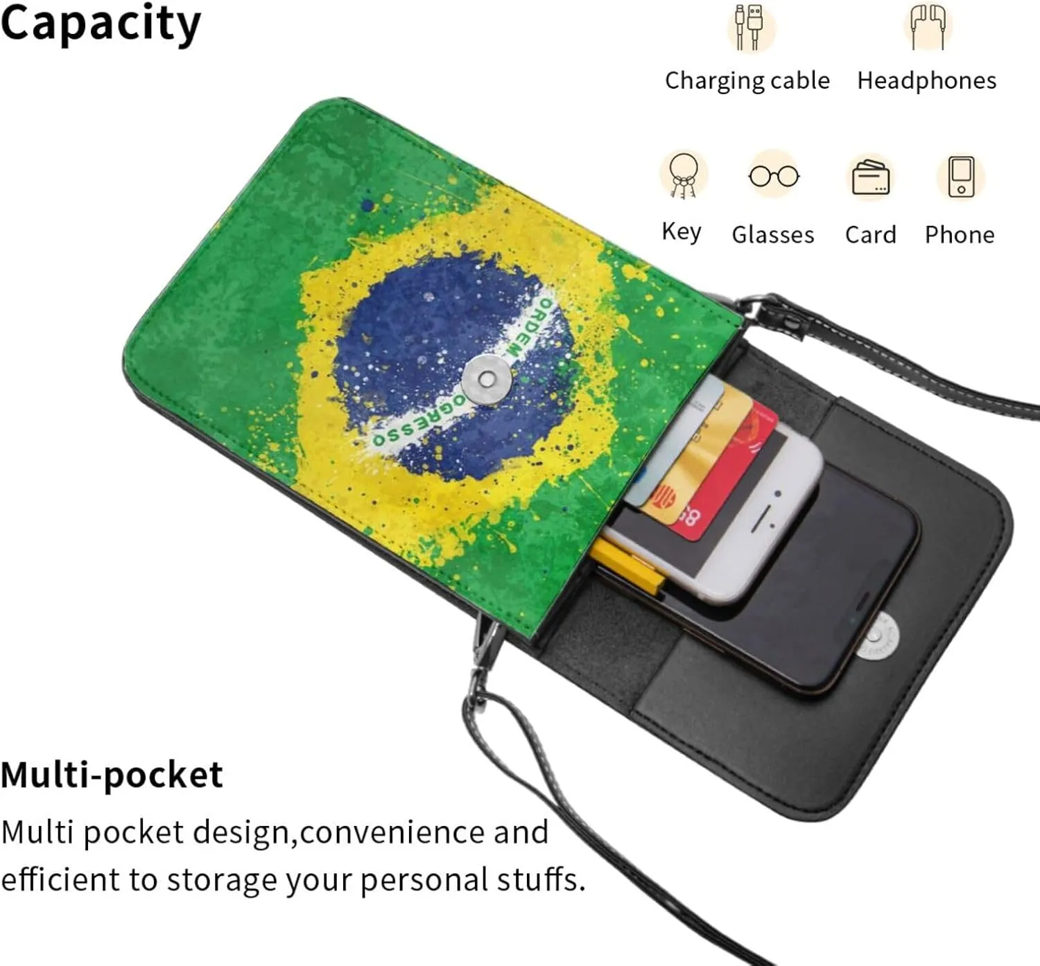 Brazil Flag Brazilian Womans Crossbody Bags Leather Cell Phone Purse Adjustable Shoulder Bags