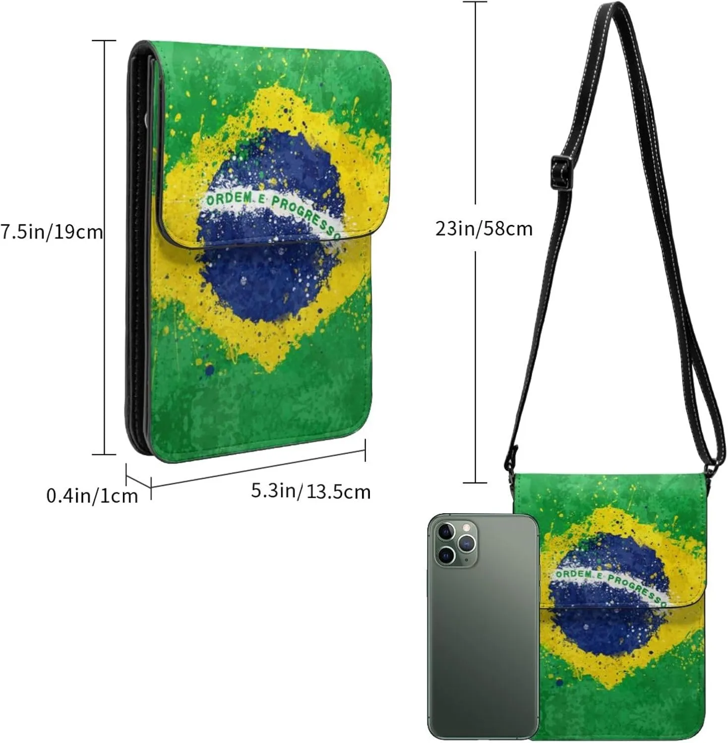 Brazil Flag Brazilian Womans Crossbody Bags Leather Cell Phone Purse Adjustable Shoulder Bags