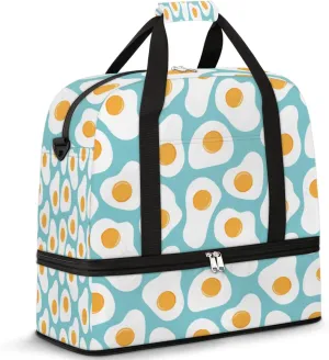 Breakfast Eggs Travel Duffle Bag, Large Sports Gym Bag with Shoe Compartment, Carry on Tote Bag, Foldable Weekender Overnight Bag for Women Men