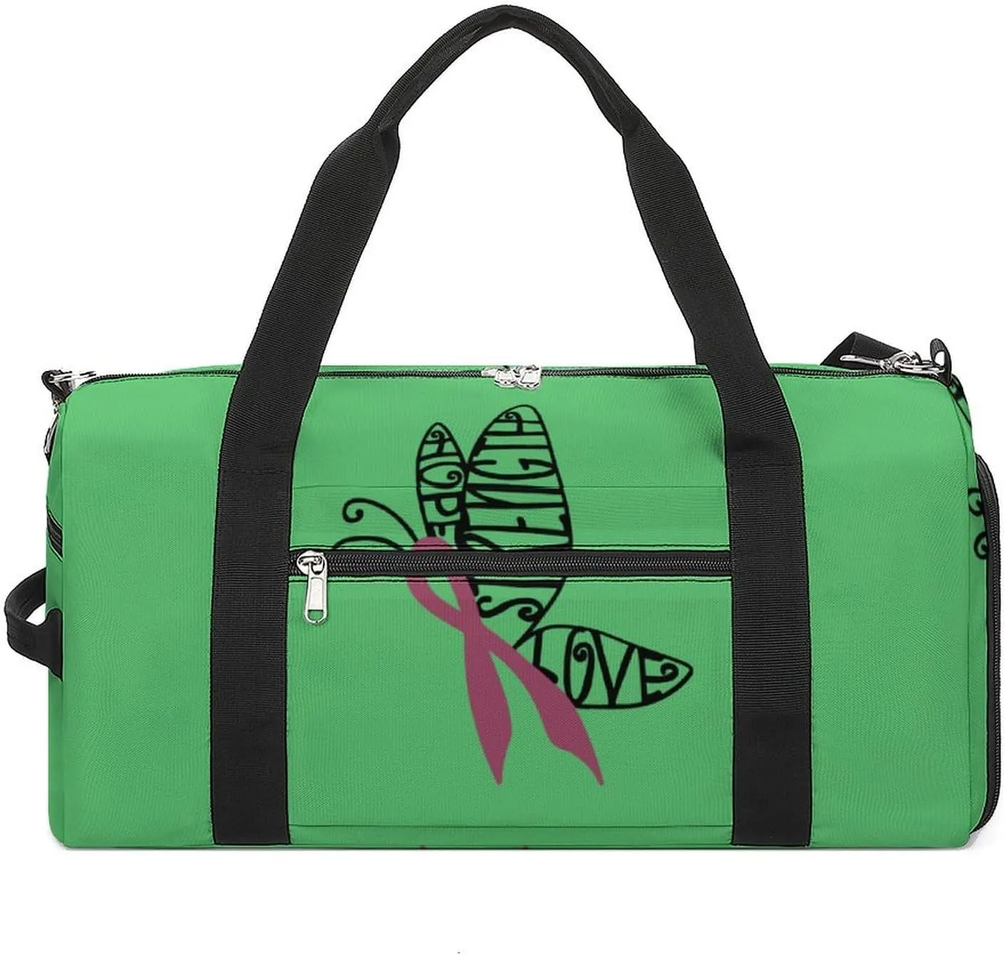 Breast Cancer Butterfly Gym Bag for Men Women Travel Duffle Bags with Shoes Compartment Swim Dance Yoga