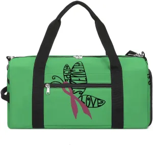 Breast Cancer Butterfly Gym Bag for Men Women Travel Duffle Bags with Shoes Compartment Swim Dance Yoga