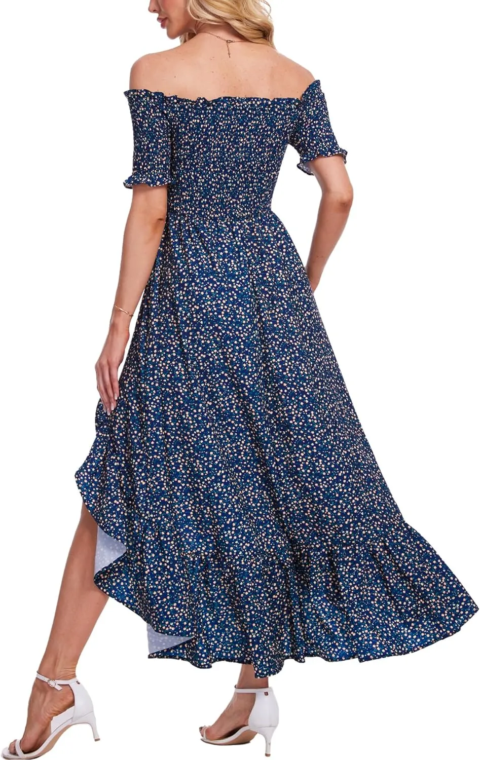 Breezy Lane Women's Floral Print Off Shoulder Split Dress Boho Long A Line Dress