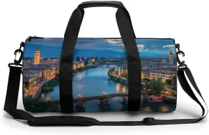 Bridge Ponte Degli Alpini at River Brenta Gym Bag Cylindrical Sports Bag Travel Duffel Bag with Shoulder Strap