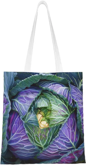 Bright Cabbage Printed Shopping Bag - Reusable Canvas Tote Bags Grocery Bags with Handle