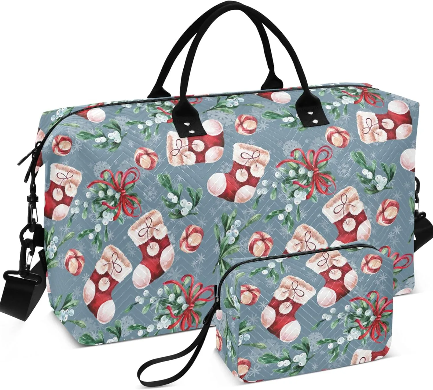Bright Christmas Sock Fir Duffle Bags Travel Make up Bags Set, Prints Womens Small Duffel Bag Overnight Hospital Bag
