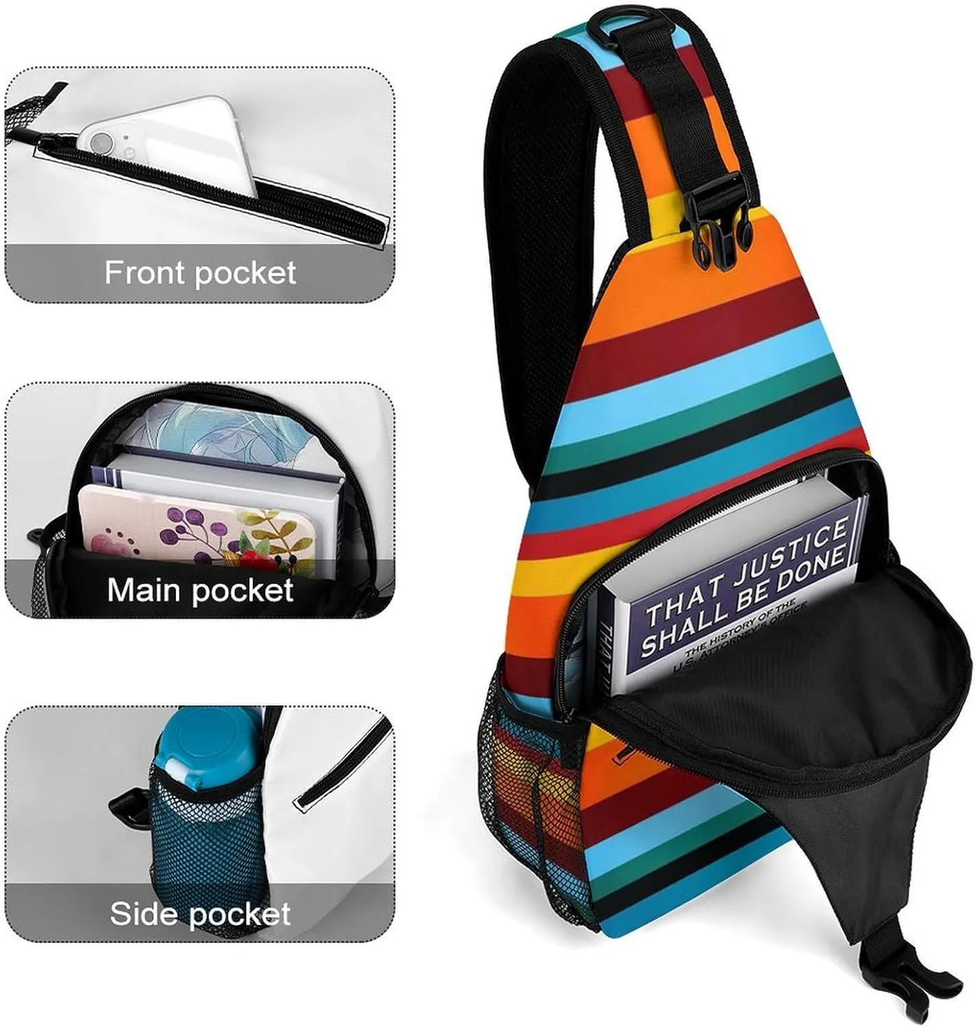 Bright Colorful Striped Versatile And Convenient Multipurpose Crossbody Bag - Perfect for Travel And Hiking