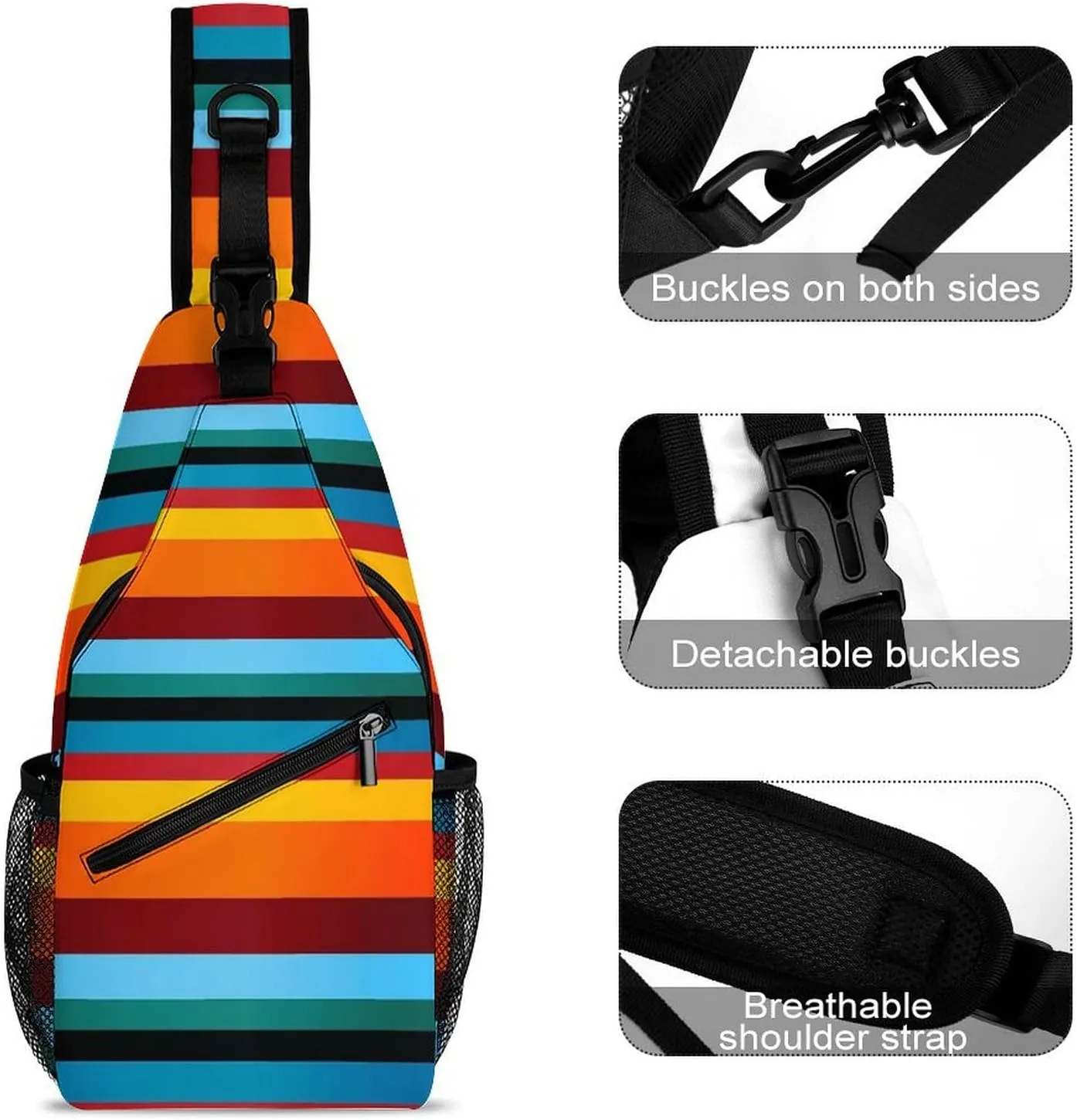 Bright Colorful Striped Versatile And Convenient Multipurpose Crossbody Bag - Perfect for Travel And Hiking
