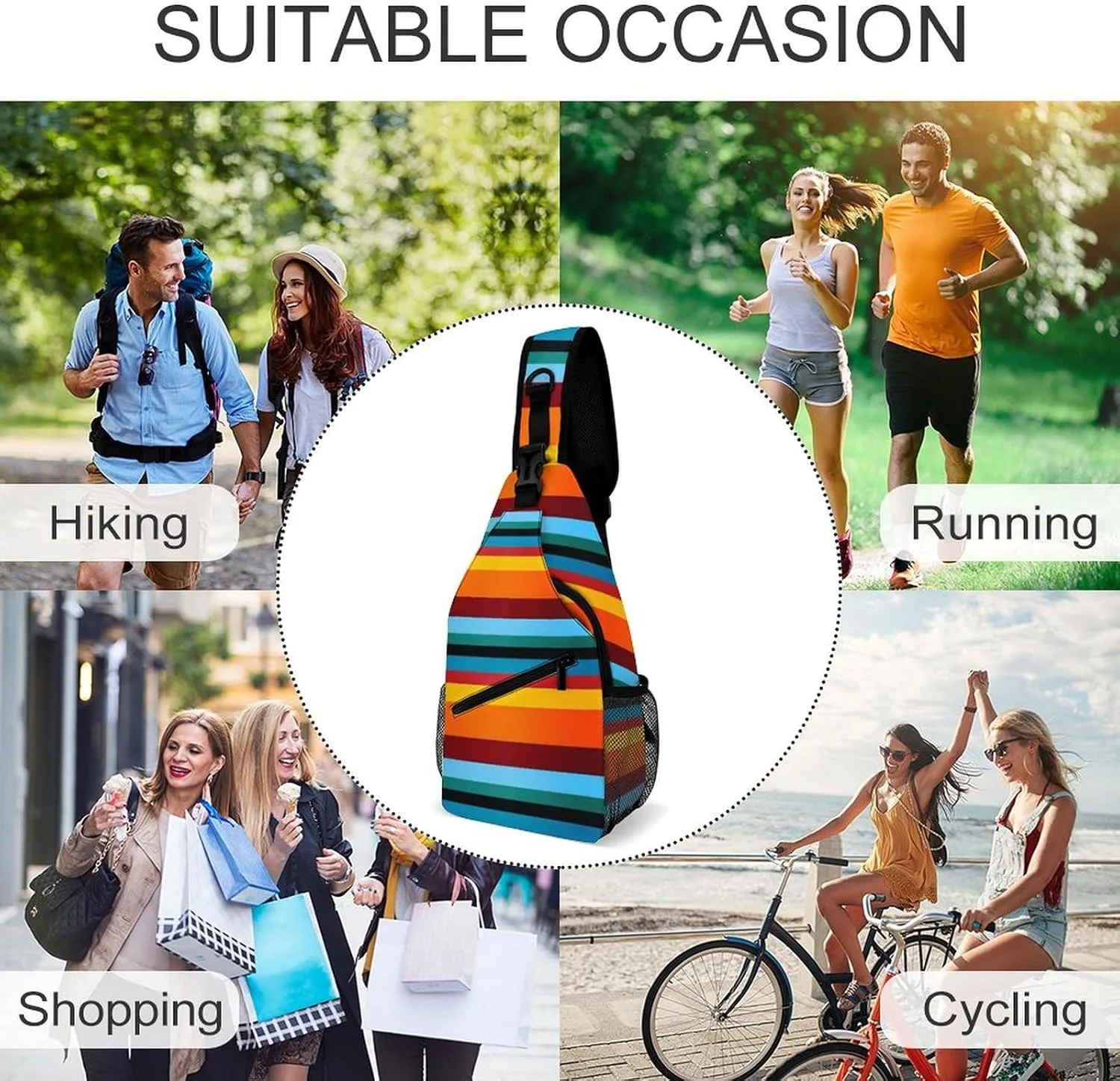 Bright Colorful Striped Versatile And Convenient Multipurpose Crossbody Bag - Perfect for Travel And Hiking