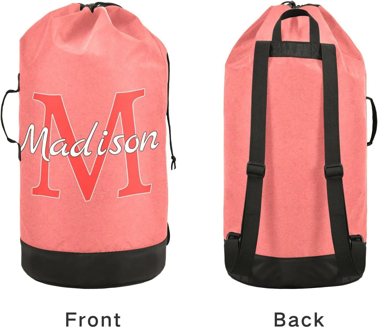 Bright Pink Personalized Nylon Travel Laundry Bag for Luggage Custom Dirty Clothes Organizer with Drawstring Closure & Shoulder Straps Laundry Hamper Liner for College Dorm Factories Apartment