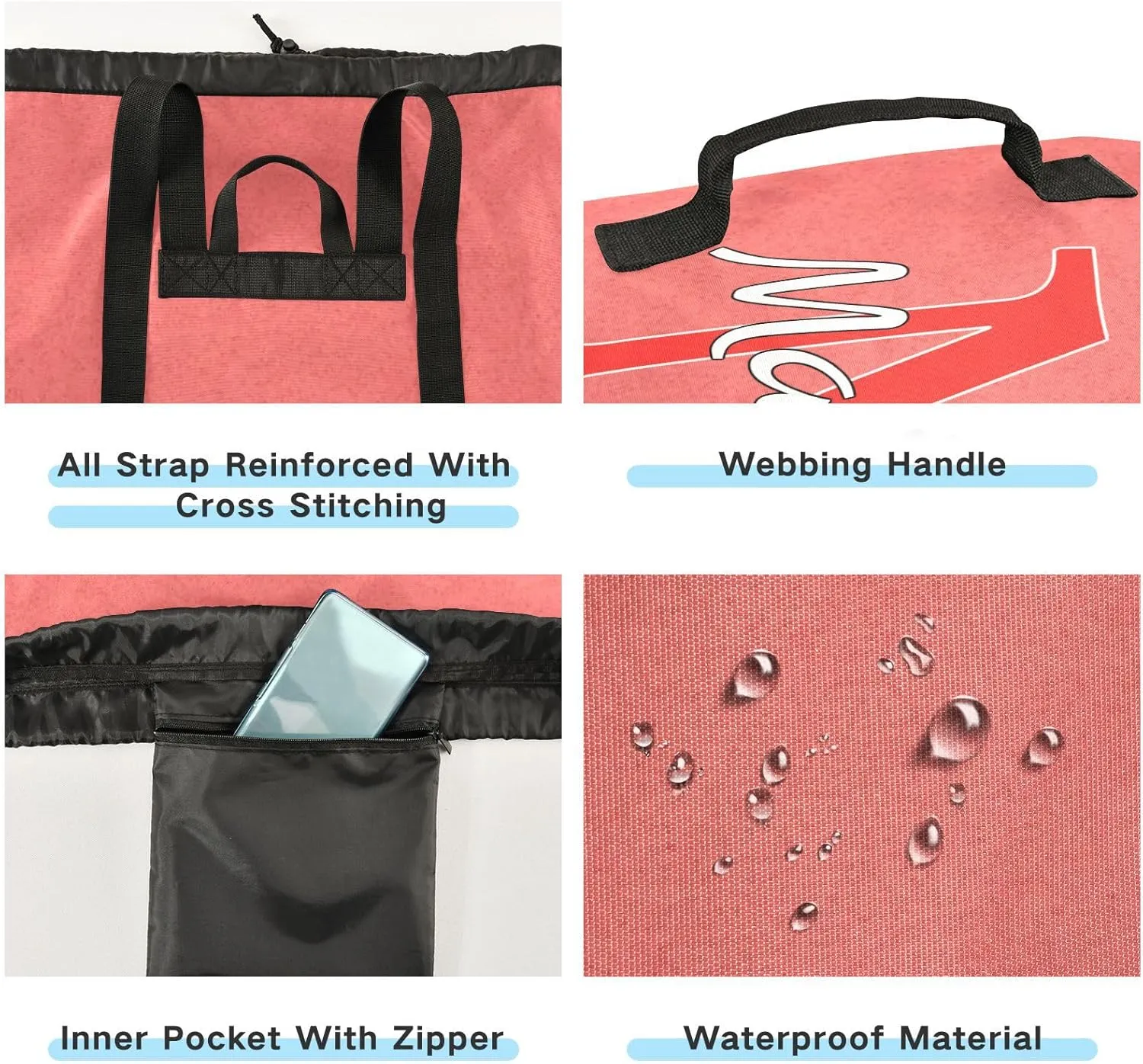 Bright Pink Personalized Nylon Travel Laundry Bag for Luggage Custom Dirty Clothes Organizer with Drawstring Closure & Shoulder Straps Laundry Hamper Liner for College Dorm Factories Apartment