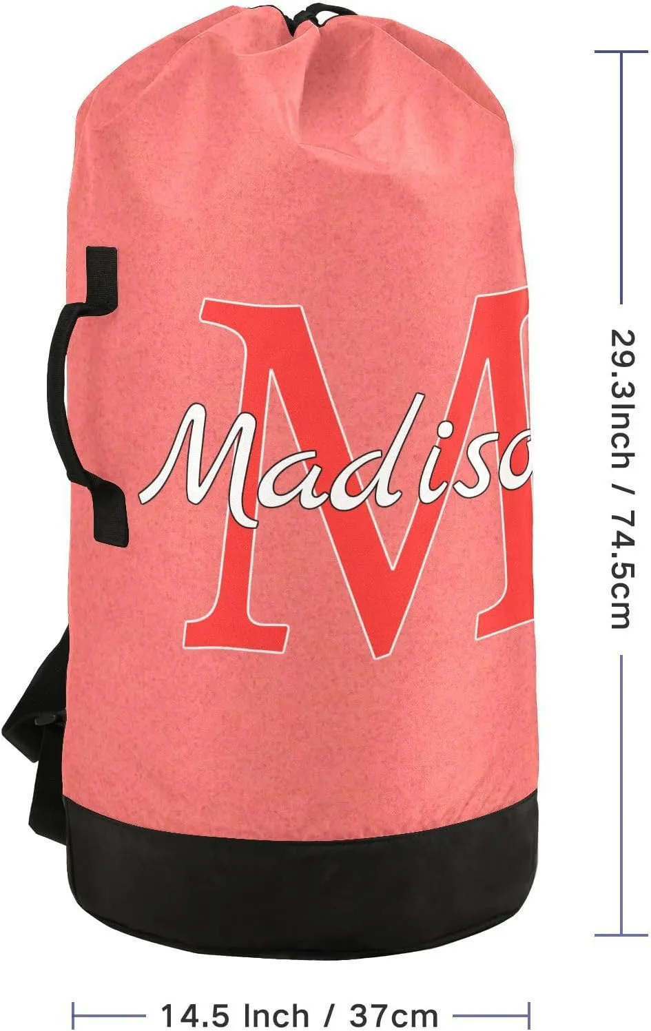 Bright Pink Personalized Nylon Travel Laundry Bag for Luggage Custom Dirty Clothes Organizer with Drawstring Closure & Shoulder Straps Laundry Hamper Liner for College Dorm Factories Apartment