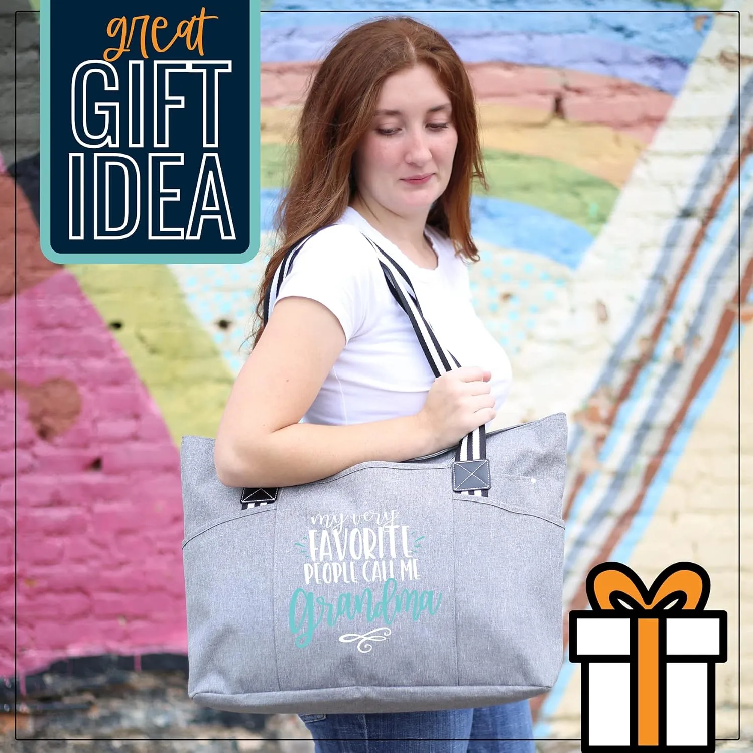 Brooke & Jess Designs Tote Bag for Grandma – Sturdy Canvas Grandma Tote w/Zipper & Inner Pocket Grandma Bag for Everyday Use