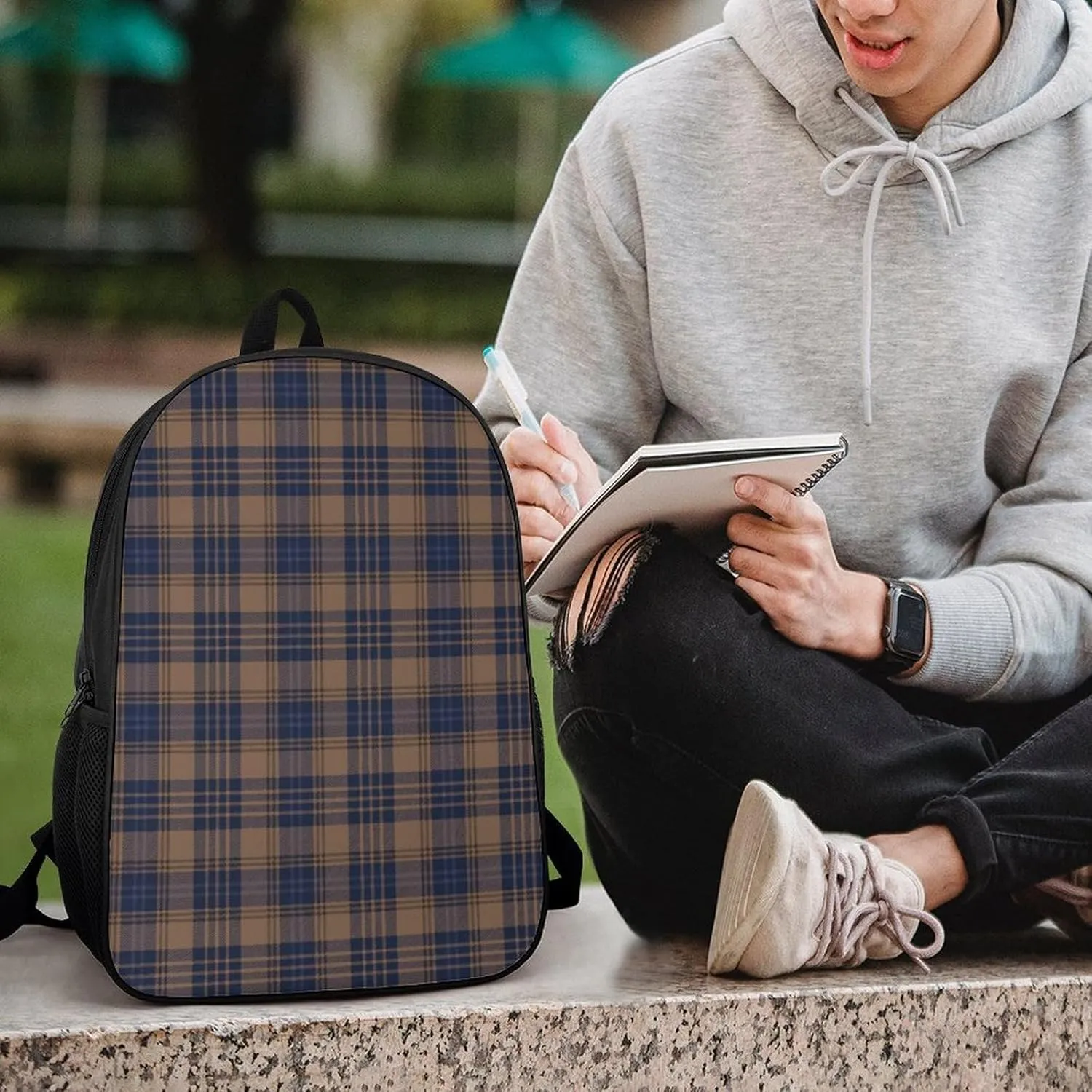 Brown Blue Tartan Plaid Backpack Lightweight Waterproof Backpacks Laptop Backpack for Unisex Casual Travel Daypacks Large Capacity