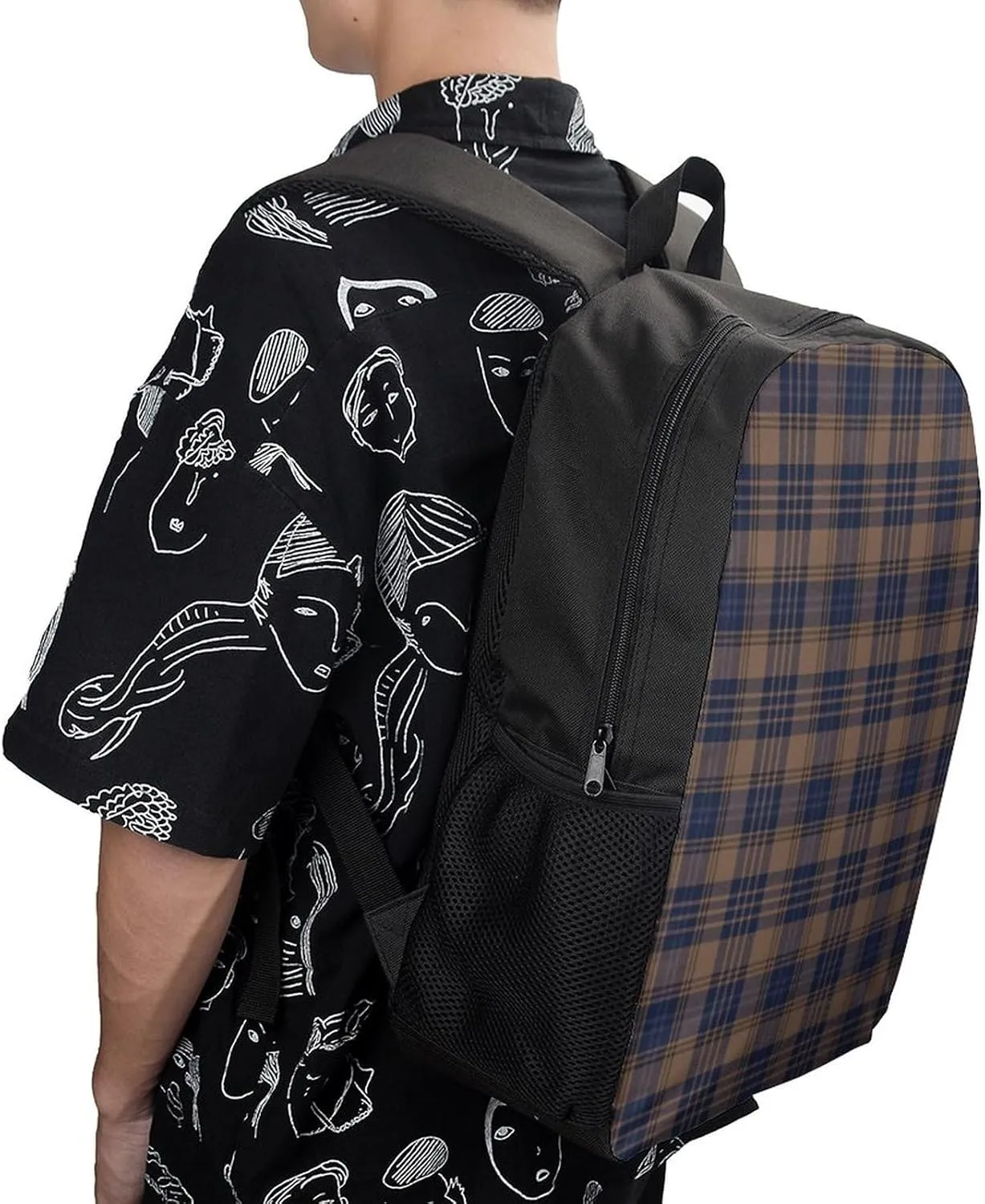 Brown Blue Tartan Plaid Backpack Lightweight Waterproof Backpacks Laptop Backpack for Unisex Casual Travel Daypacks Large Capacity