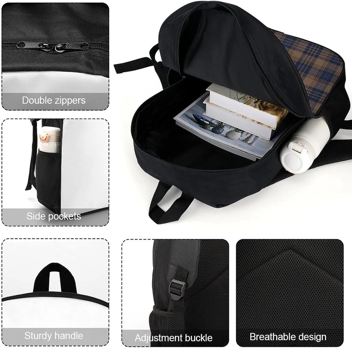 Brown Blue Tartan Plaid Backpack Lightweight Waterproof Backpacks Laptop Backpack for Unisex Casual Travel Daypacks Large Capacity