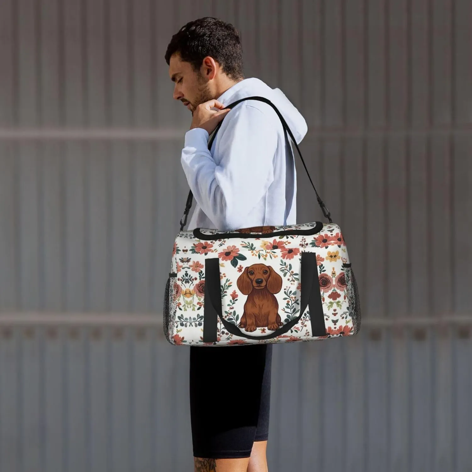 Brown Dog Floral Duffle Bag Foldable Travel Tote Bag Carry On Large Weekender Overnight Bags Waterproof Gym Bag For Women Men