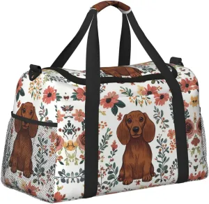 Brown Dog Floral Duffle Bag Foldable Travel Tote Bag Carry On Large Weekender Overnight Bags Waterproof Gym Bag For Women Men