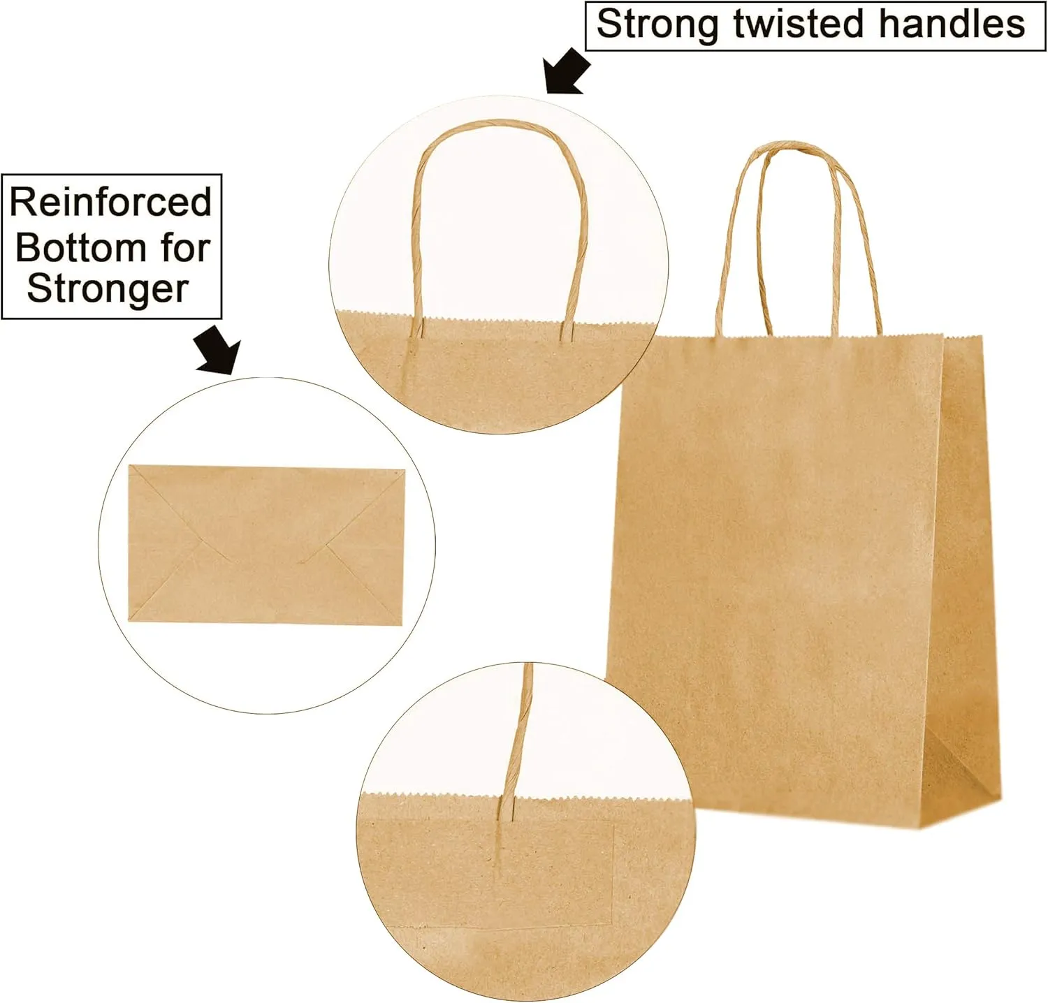 Brown Paper Bags Bulk with Handles 8 X 4.5 X 10.5 [100 Bags]. Ideal for Shopping, Packaging, Retail, Party, Craft, Gifts, Wedding, Recycled, Business, Goody and Merchandise Kraft bags