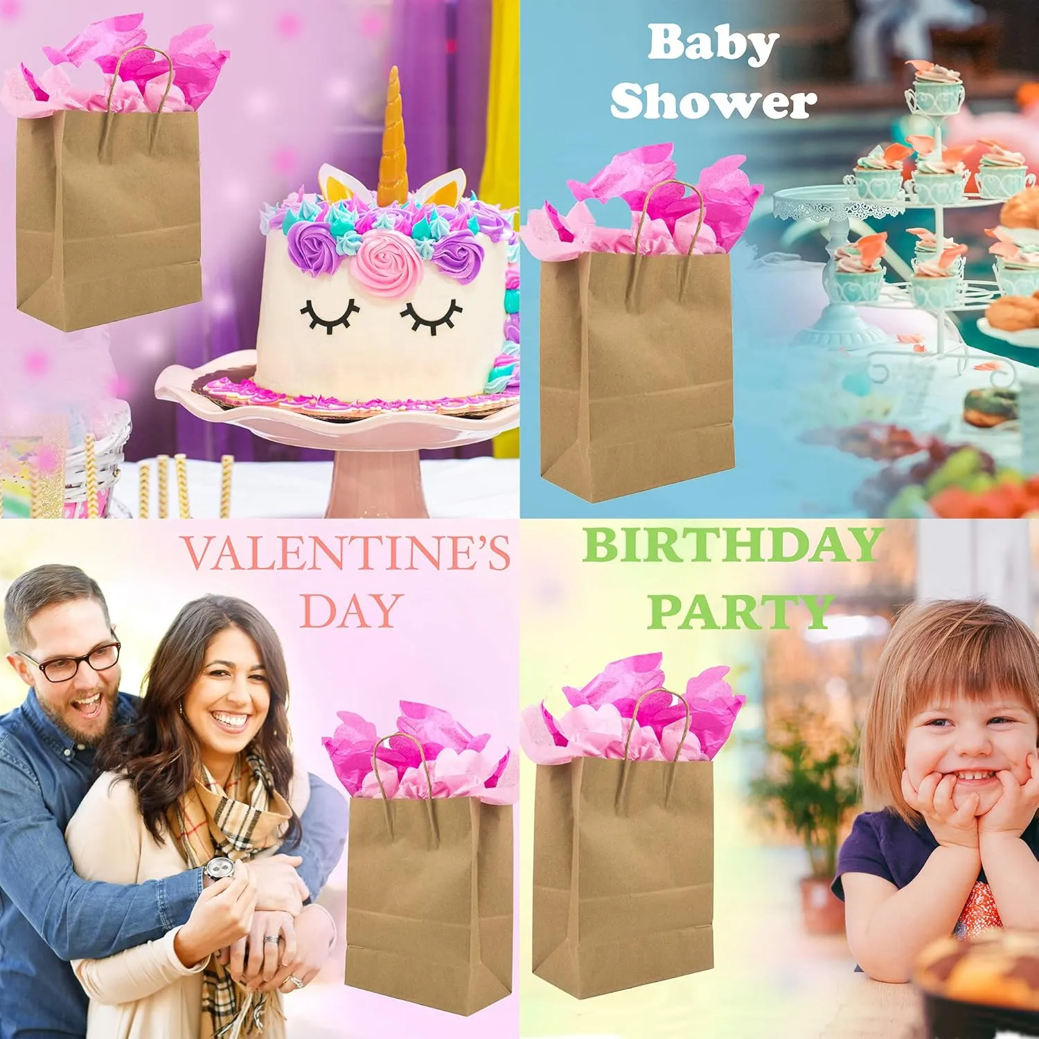 Brown Paper Bags Bulk with Handles 8 X 4.5 X 10.5 [100 Bags]. Ideal for Shopping, Packaging, Retail, Party, Craft, Gifts, Wedding, Recycled, Business, Goody and Merchandise Kraft bags