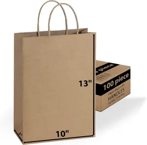 Brown Paper Bags with Handles Bulk 10 X 5 X 13 [100 Bags] Ideal for Shopping, Packaging, Retail, Party, Craft, Gifts, Wedding, Recycled, Business, Goody and Kraft Merchandise Bag