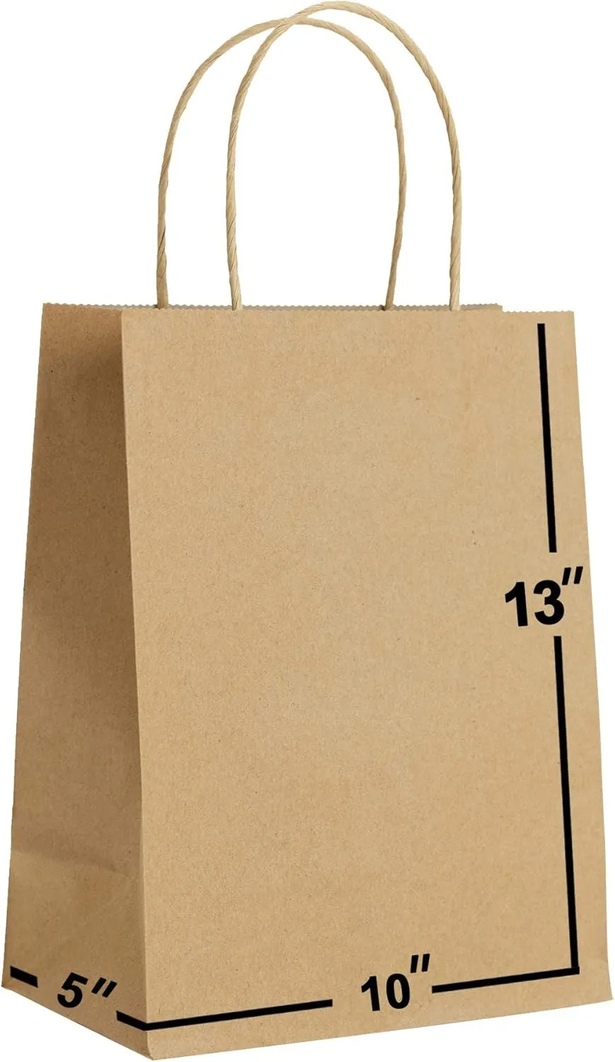 Brown Paper Bags with Handles Bulk-10x5x13 [100 Bags]. For Gift Bags, Wedding Bags, Party Bags, Shopping Bags, Kraft Bags, Brown Retail Bags