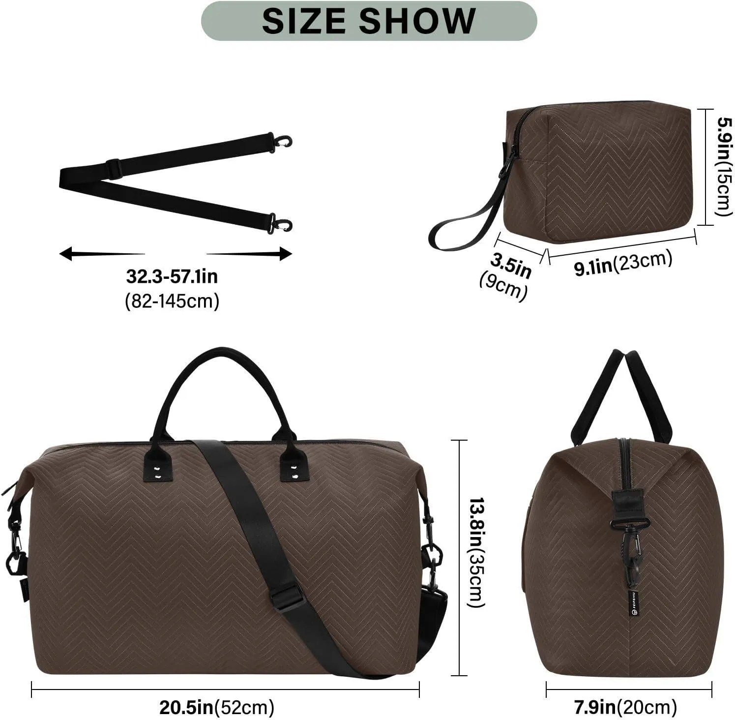 Brown Travel Duffel Bag with Toiletry Bag Weekender Bag for Carry on Sports Gym Bag for Gym Yoga Sports